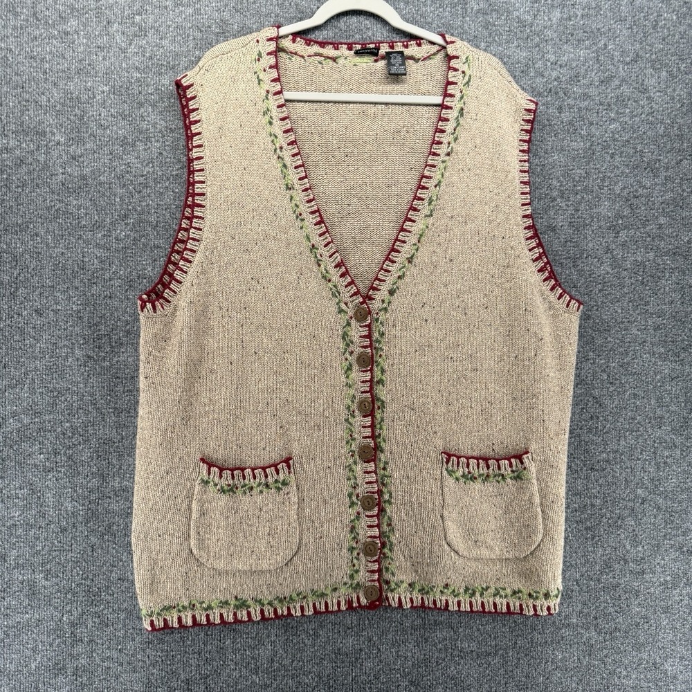 Northcrest Cardigan Womens 3X Wool Blend Wood Button Up Sleeveless Cottagecore
